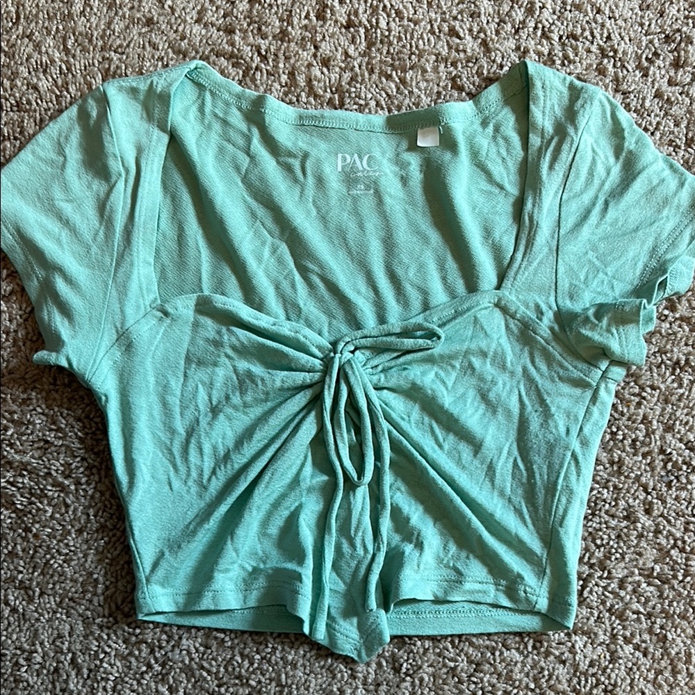 PacSun Green Tie Front Crop Blouse